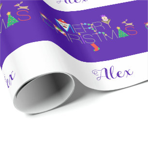 Personalised Striped Merry Christmas Typography Wrapping Paper