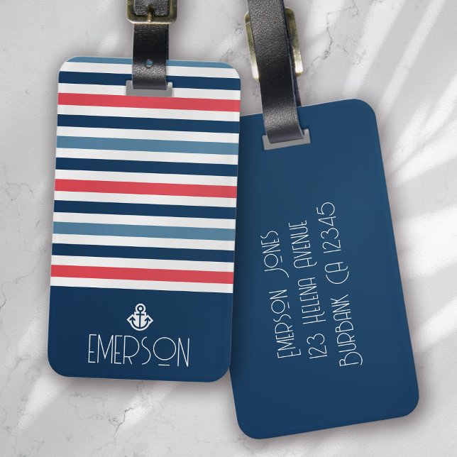 Personalised Striped Nautical Anchor Monogram Luggage Tag (Creator Uploaded)