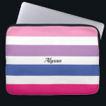 Personalised Striped Pink Purple Blue Laptop Sleeve<br><div class="desc">This modern and stylish laptop sleeve is decorated in bold stripes of pink,  purple,  blue and white with black typography.
Customise it by changing the name or making it a monogram instead.</div>