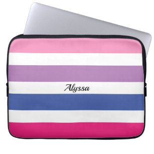 Personalised Striped Pink Purple Blue Laptop Sleeve
