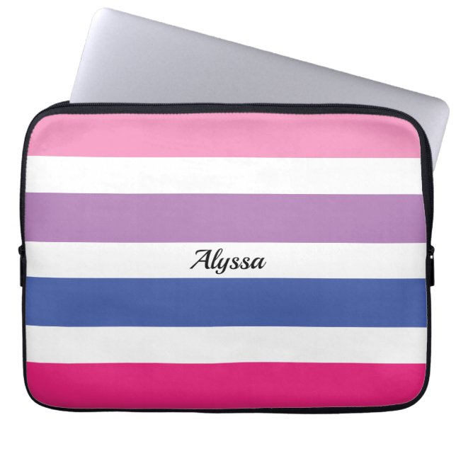 Personalised Striped Pink Purple Blue Laptop Sleeve (Front)