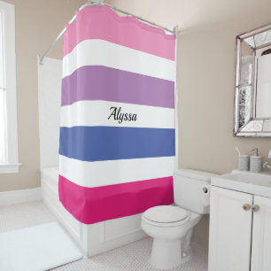 Personalised Striped Pink Purple Blue Shower Curtain