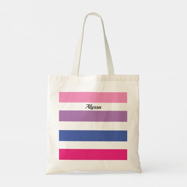 Personalised Striped Pink Purple Blue Tote Bag (Back)