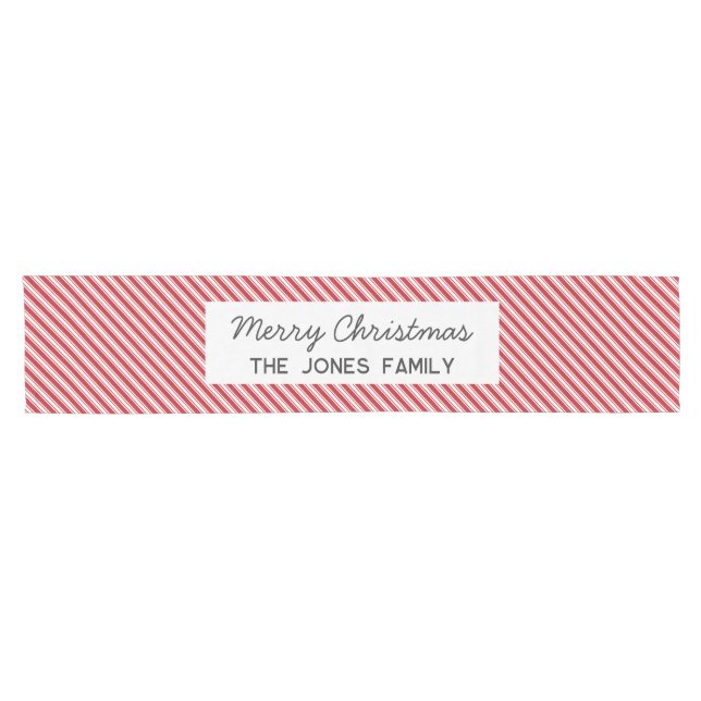 Personalised striped red Family Christmas Short Table Runner (Horizontal)