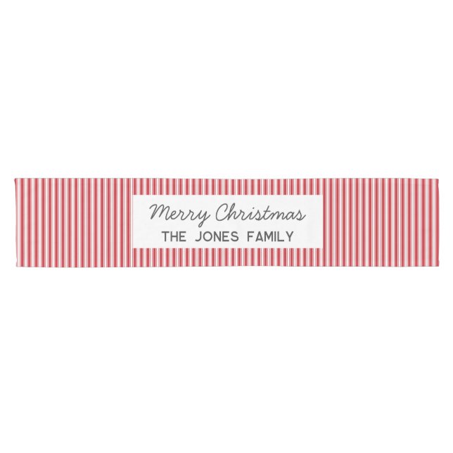 Personalised striped red Family Christmas Short Table Runner (Horizontal)
