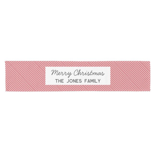 Personalised striped red Family Christmas Short Table Runner (Horizontal)