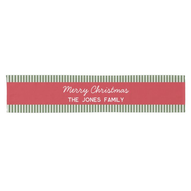 Personalised striped red Family Christmas Short Table Runner (Horizontal)