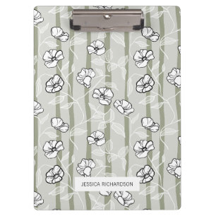 Personalised Striped Sage Green Floral Pattern Clipboard