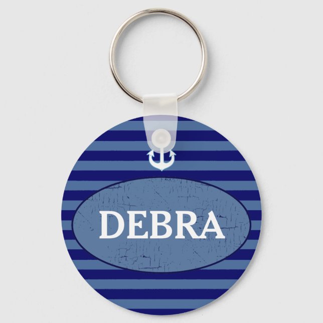 personalised stripes anchor navy key ring (Front)