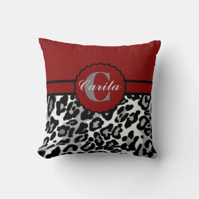 Personalised Stripes & Leopard Throw Pillow (Front)
