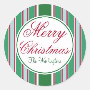 Personalised Stripes Merry Christmas Tag Stickers