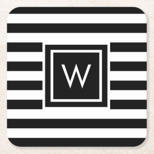 Personalised Stripey Monogram Square Paper Coaster