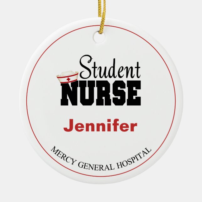 Personalised Student Nurse Christmas  Ceramic Tree Decoration (Front)