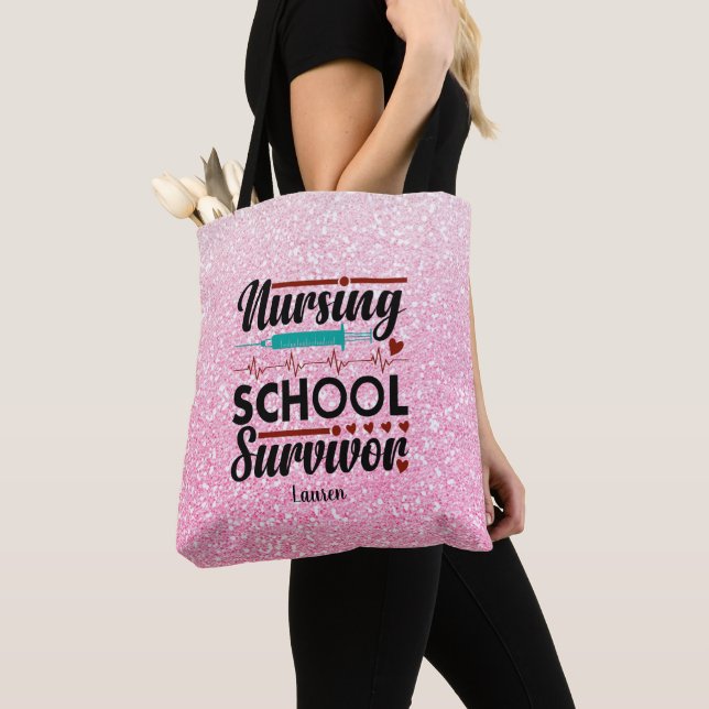  Personalised Student Nurse Survivor Pink Glitter Tote Bag (Close Up)