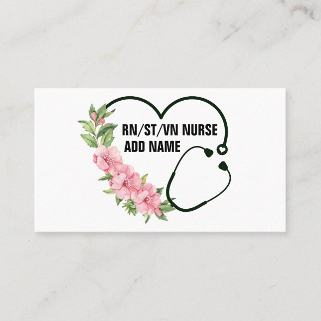 Personalised Student-Registered-Veteran Nurse Name Appointment Card (Front)