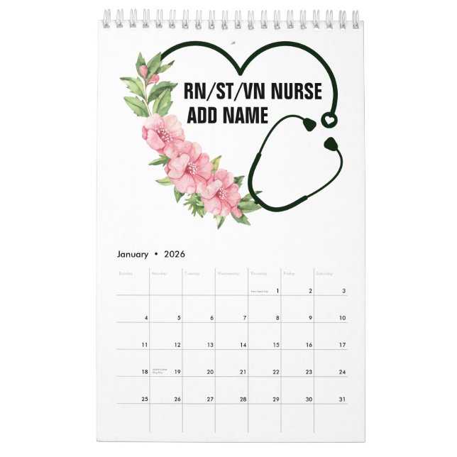Personalised Student-Registered-Veteran Nurse Name Calendar (Jan 2026)
