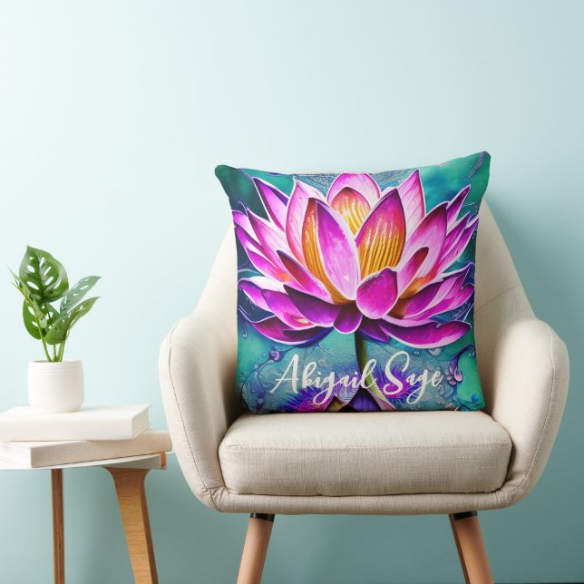 Personalised Stunning Pink Lotus Flower Portrait Cushion (Chair)