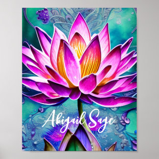 Personalised Stunning Pink Lotus Flower Portrait Poster