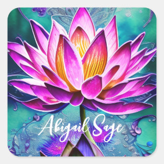 Personalised Stunning Pink Lotus Flower Portrait  Square Sticker