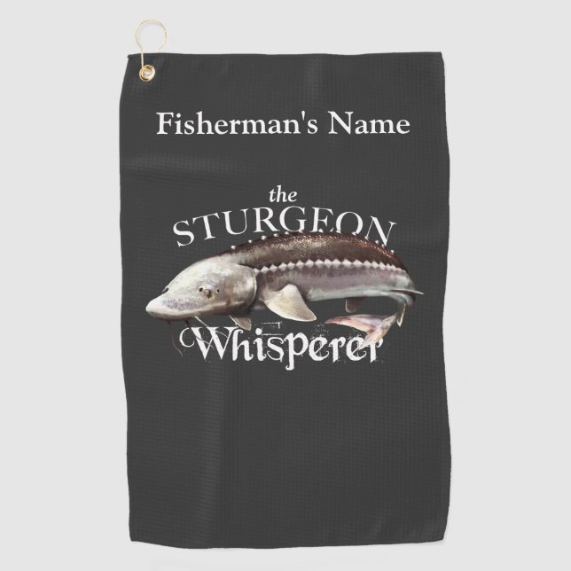 Personalised Sturgeon Whisperer Dark Fishing Towel (Front)
