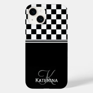 Personalised stylish black and white check Case-Mate iPhone 14 case