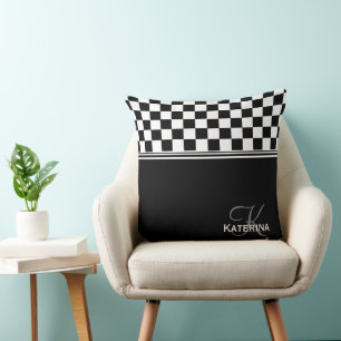 Personalised stylish black and white check cushion