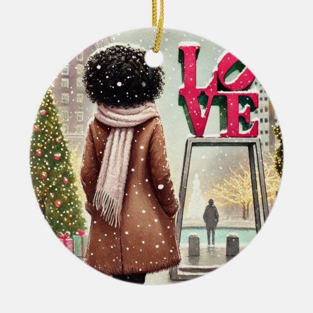 Personalised Stylish Black Woman at LOVE Philly  Ceramic Tree Decoration (Front)