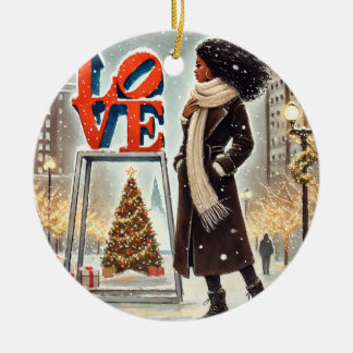 Personalised Stylish Black Woman at LOVE Philly  Ceramic Tree Decoration