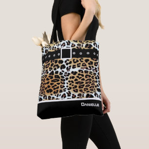 Personalised Stylish Brown White Black Leopard  Tote Bag