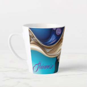 Personalised stylish in blue and gold latte mug
