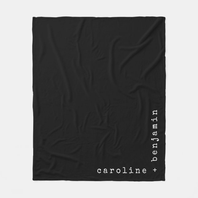 Personalised Stylish Minimalist Couples Name Black Fleece Blanket (Front)