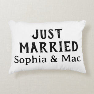 Personalised Stylish Modern Minimal Just Married Decorative Cushion