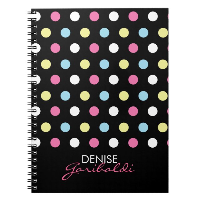 Personalised Stylish Modern Neon Polka Dots Notebook (Front)