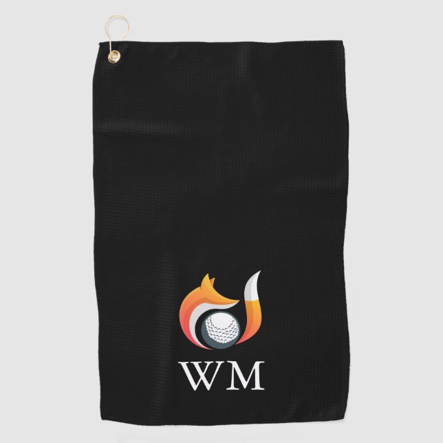 Personalised Stylish Monogram Fox And Ball  Golf Towel (Front)