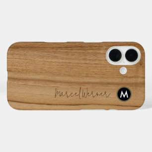 personalised stylish Monogram Rustic Wood iPhone 16 Case