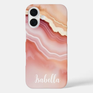 Personalised Stylish Pink Gold Agate Marble iPhone 16 Case