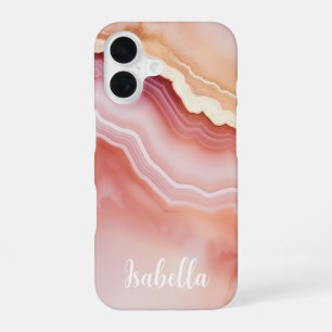 Personalised Stylish Pink Gold Agate Marble iPhone 16 Case