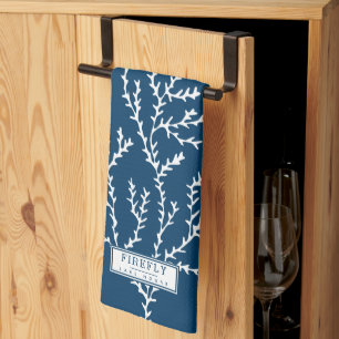 Personalised, Stylish Seaweed Pattern Teal Blue  Tea Towel