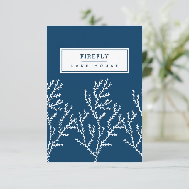 Personalised, Stylish Seaweed Pattern Teal Blue  Thank You Card (Standing Front)