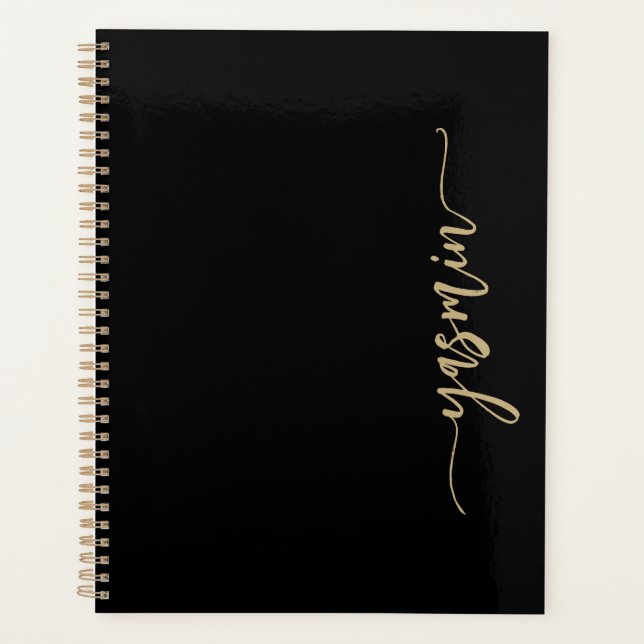 Personalised Stylish Signature Black Gold Planner (Front)