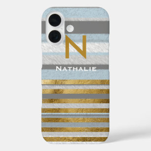 personalised stylish stripes & monogram iPhone 16 case