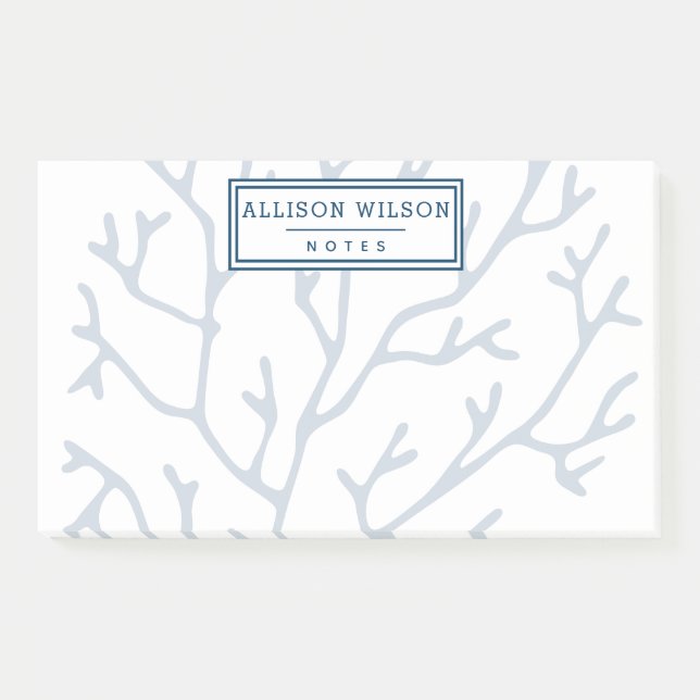 Personalised, Stylish Teal Blue Coral Pattern Post-it Notes (Front)