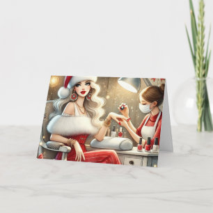 Personalised Stylish Woman Getting Manicure Xmas  Holiday Card