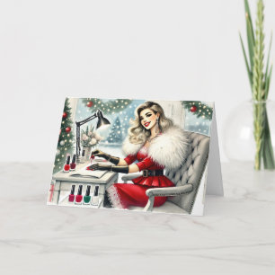 Personalised Stylish Woman Getting Manicure Xmas  Holiday Card