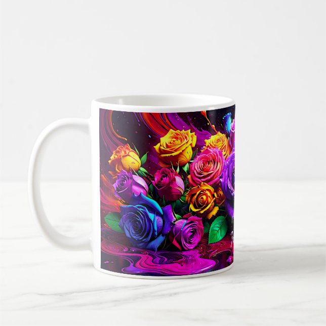 Personalised, Stylized, Wet Paint Rose Bouquet  Coffee Mug (Left)
