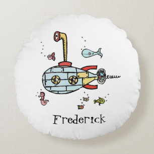 Personalised Submarine Red Back with Spots Round Cushion