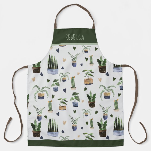Personalised Succulents & Potted Plant Pattern  Apron (Front)