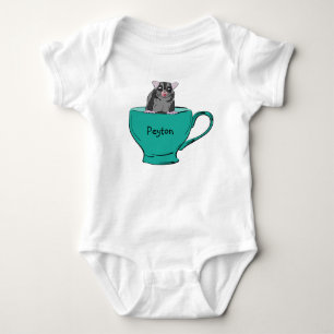 Personalised Sugar Glider in a Green Teacup Baby Bodysuit