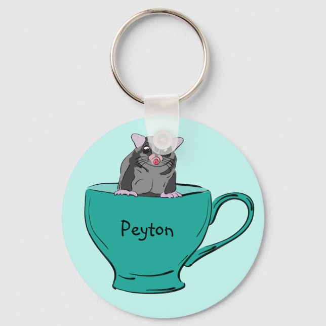 Personalised Sugar Glider in a Green Teacup Key Ring (Front)