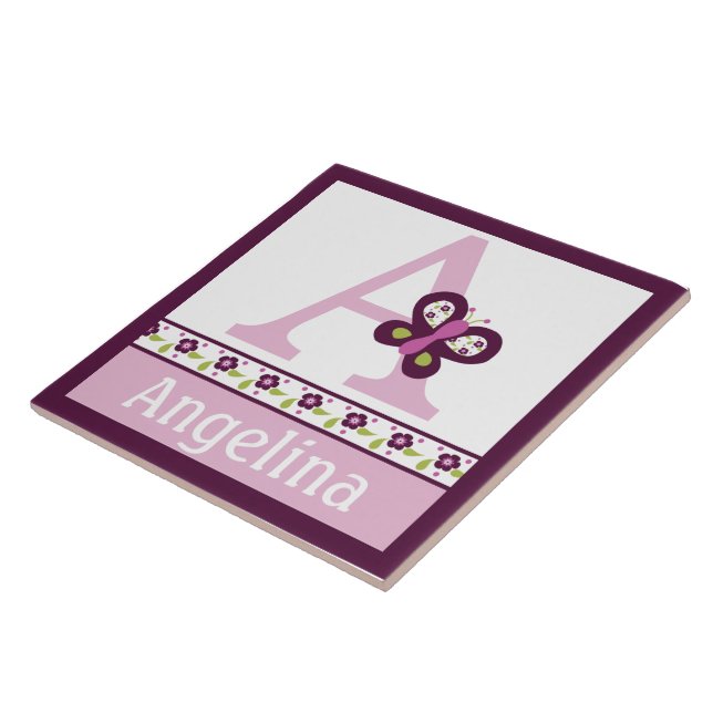 Personalised Sugar Plum Butterfly Letter Name Tile (Side)